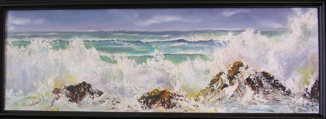 Surfing Rocks 10" x  20" framed - Sold